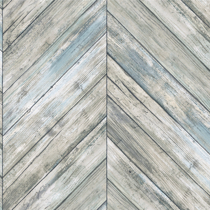 Healdton Herringbone Wood Boards 16.5' L X 20.5" W Peel and Stick Wallpaper Roll Foundry Select Color: Blue/Gray