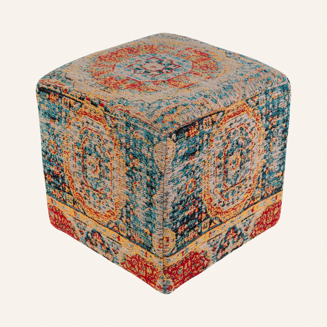 Cheekwood 18" Square Pouf Ottoman Kelly Clarkson Home Upholstery Color: Blue/Yellow