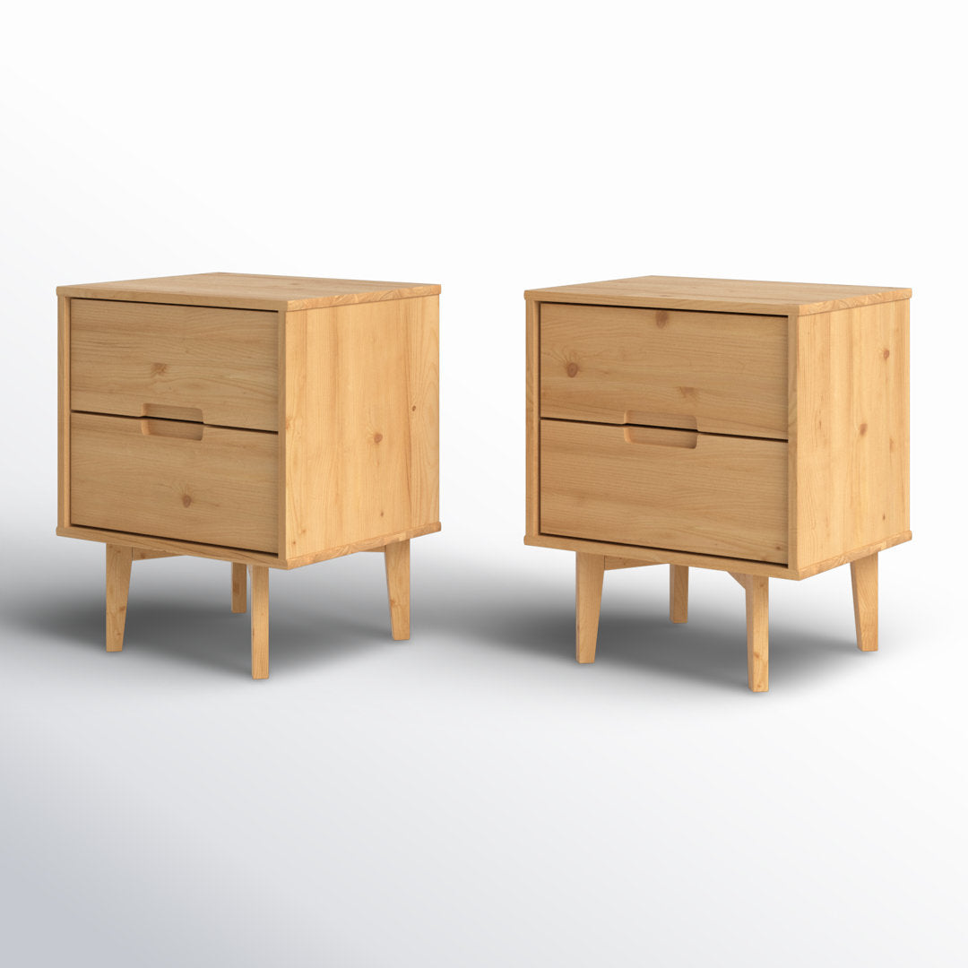 Aizlyn Mid-Century Modern Solid Wood Groove-Handle Nightstands (Set of 2) Wade Logan® Color: Natural Pine