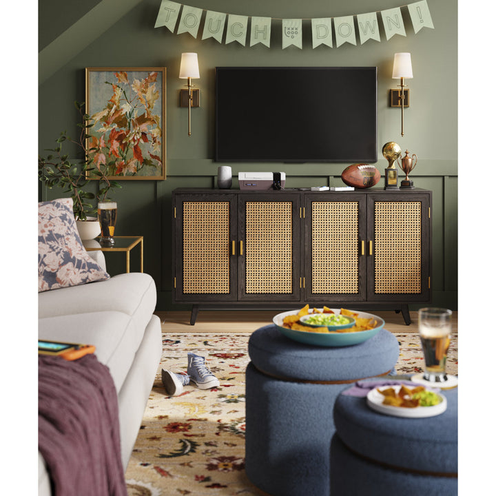 Emily 56.8''Rattan TV Stand With Storage Kelly Clarkson Home Color: Black