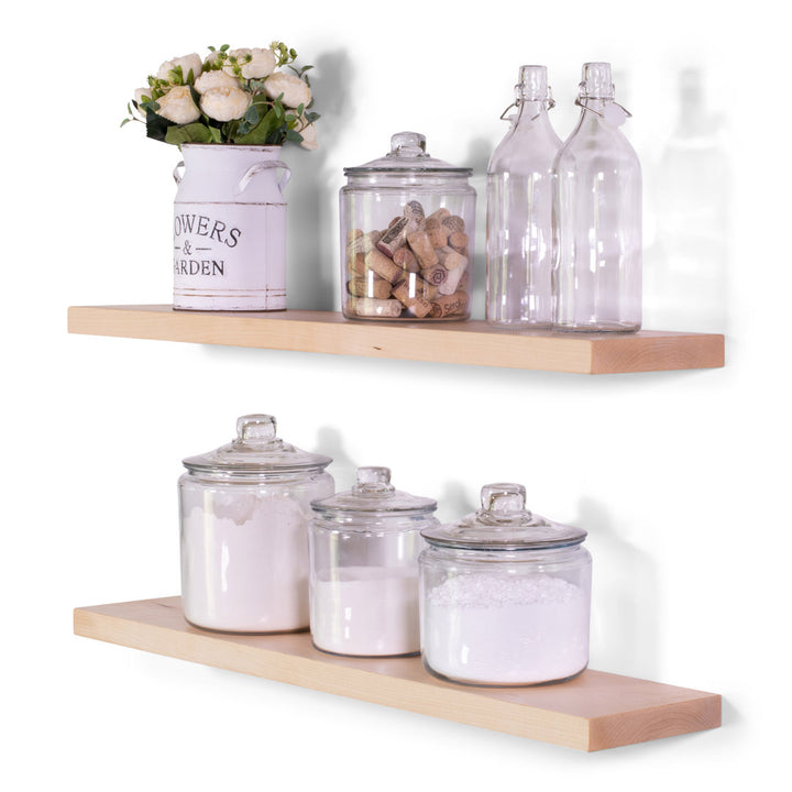 Bridgecliff 2 Piece Poplar Solid Wood Floating Shelf (Set of 2) Rosalind Wheeler Size: 1.38" H x 48" W x 6" D Finish: Natural