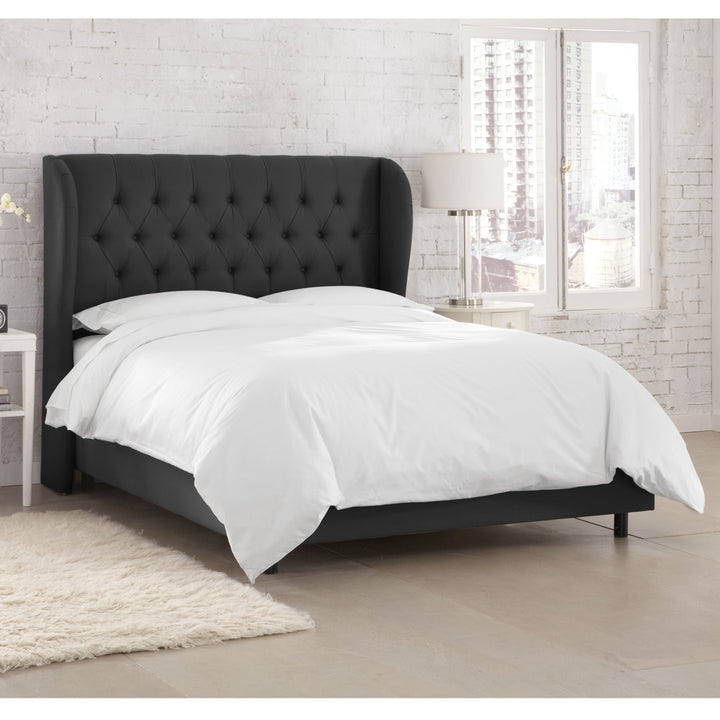 Knaresborough Tufted Upholstered Low Profile Standard Bed Greyleigh™ Size: Queen Body Fabric: Black Twill