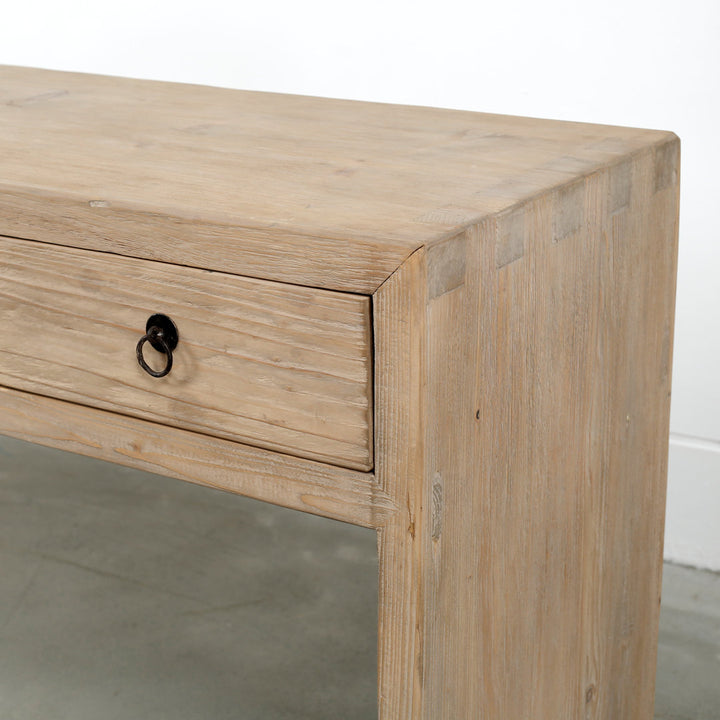 Lily's Living 98"l Weathered Natural Wood Indoor Waterfall Console Table W/Five Drawers, Home Office Furniture Lily's Living