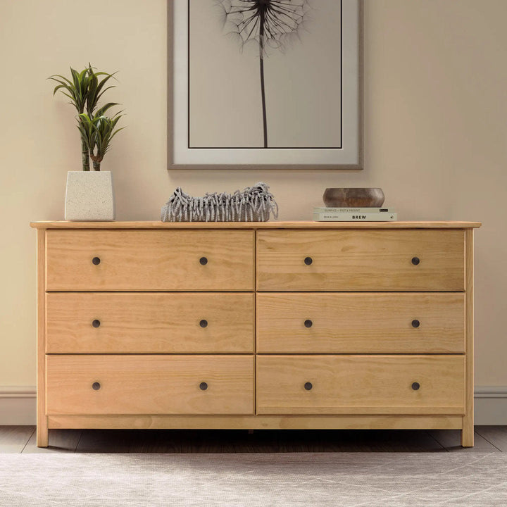 Shaker 6 Drawer 63.8" W Solid Wood Double Dresser Grain Wood Furniture Color: Natural