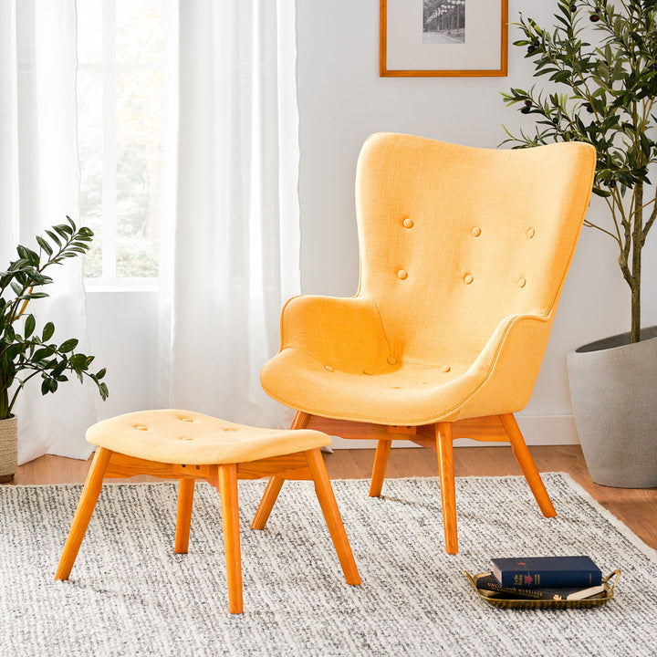 Dayon 68.58Cm Wide Tufted Polyester Lounge Chair and Ottoman George Oliver Fabric: Yellow  Polyester Blend