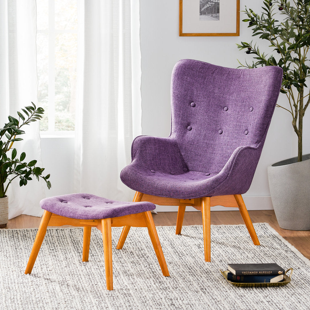 Dayon 68.58Cm Wide Tufted Polyester Lounge Chair and Ottoman George Oliver Fabric: Purple  Polyester Blend