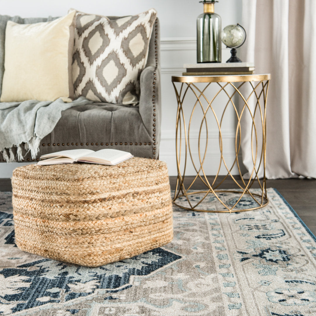 Cicero 18" Wide Square 100% Braided Jute Pouf Ottoman/Foot Stool by Jaipur Living The Twillery Co.® Body Fabric: Beige Jute