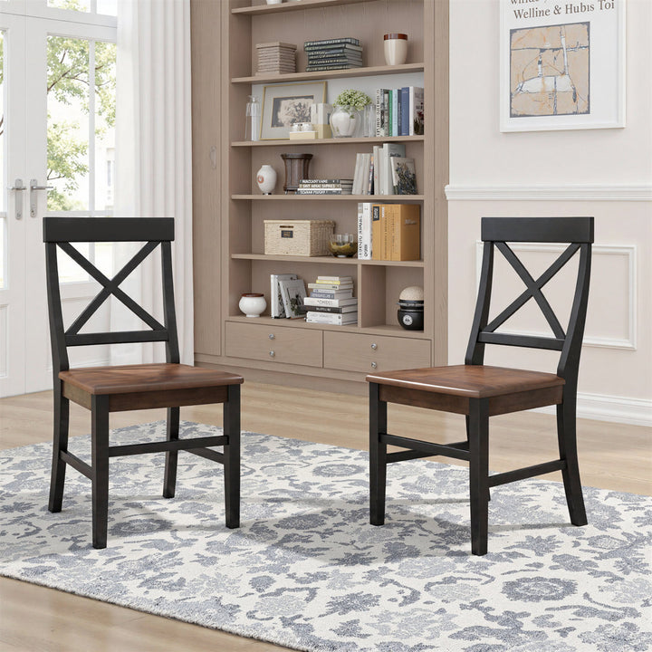 Hitz Solid Wood Cross Back Side Chair (Set of 2) Charlton Home® Color: Black/Walnut