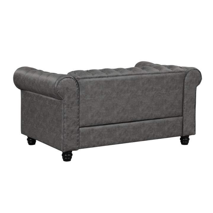 Provence 61" Rolled Arm Chesterfield Loveseat Kelly Clarkson Home Upholstery Color: Gray Leather like Fabric