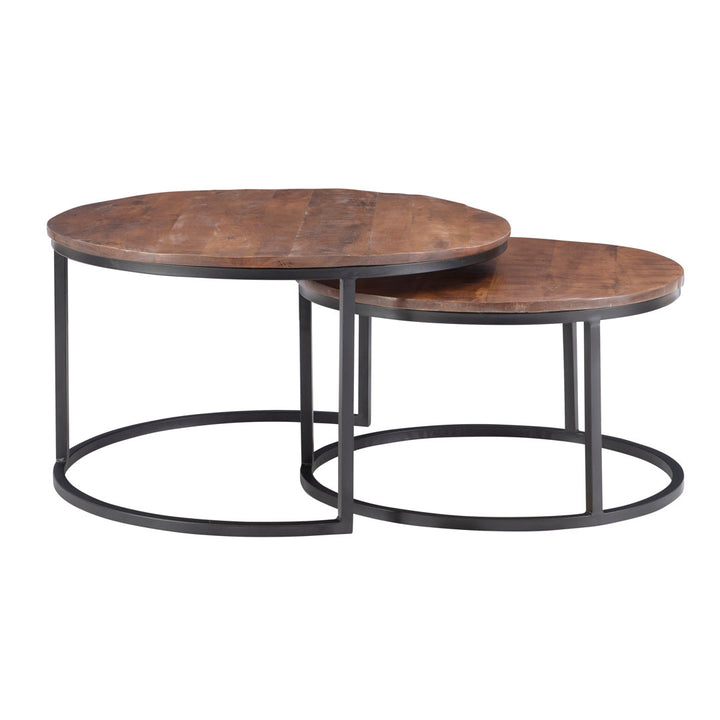 Jay 2 Piece Coffee Table Set Steelside™ Table Base Color: Black, Table Top Color: Brown