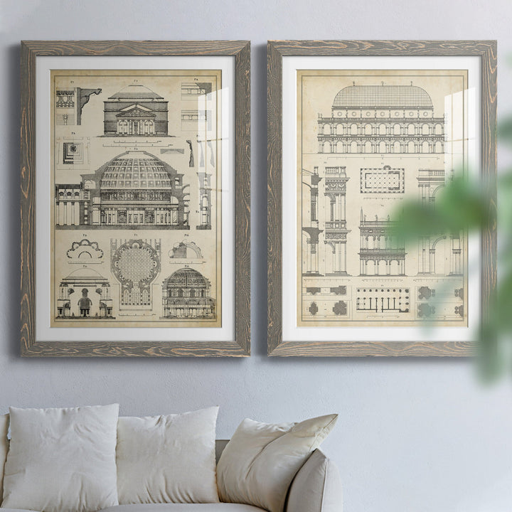 Vintage Architects Plan III - 2 Piece Picture Frame Graphic Art Print Set on Paper Williston Forge Size: 37.5" H x 55" W x 1.5" D Format: Gray Framed Paper