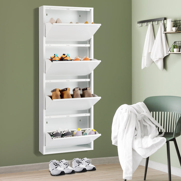 4 Drawer Shoe Cabinet,White Color Tipping Shoe Cabinet,Shoe Rack Storage Organizer Rebrilliant