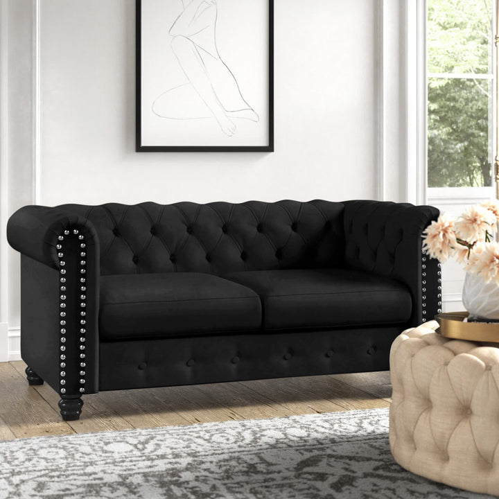 Provence 61" Rolled Arm Chesterfield Loveseat Kelly Clarkson Home Upholstery Color: Black Velvet