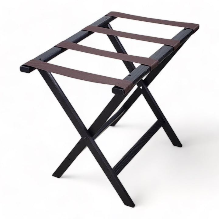 Folding Wood Luggage Rack Wooden Mallet Color: Black Fabric: Brown