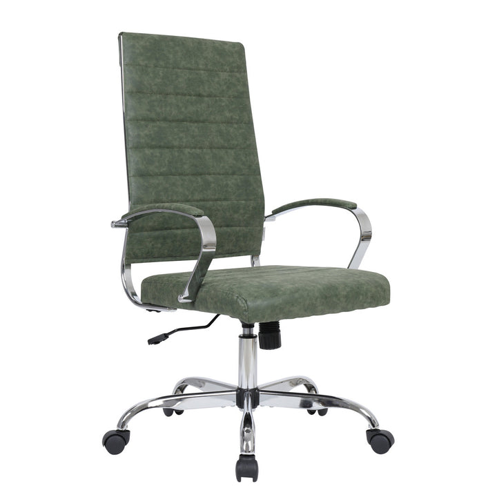 Mulkey High-Back Leather Office Chair with Adjustable Height, Swivel, and Tilt Orren Ellis Upholstery Color: Green