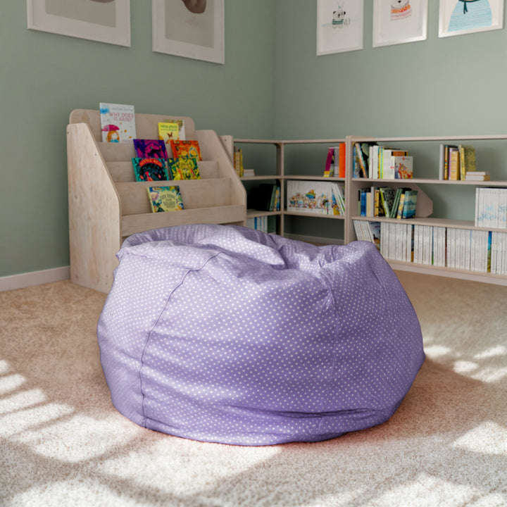 Classic Refillable Cotton Bean Bag Chair Mack & Milo™ Size: Large Body Fabric: Lavender/White Cotton Twill