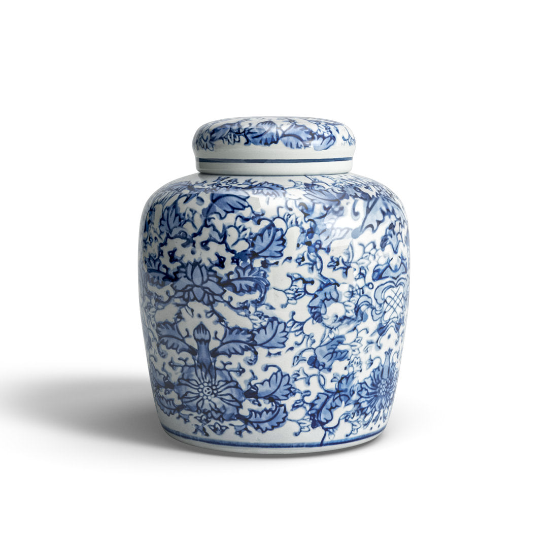 Chadwicks Blue/White Ceramic Jar Birch Lane™ Size: 6.5'' H x 5.5'' W x 5.5'' D