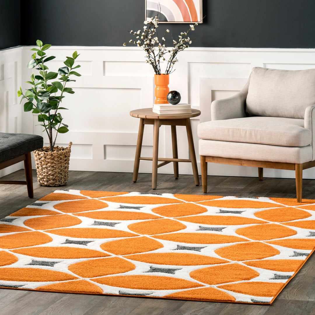 Southam Geometric Accent Rug for Living Room Bedroom Dining Room Entryway Kitchen, Deep Orange/White Wade Logan® Rug Size: Rectangle 2' x 3'
