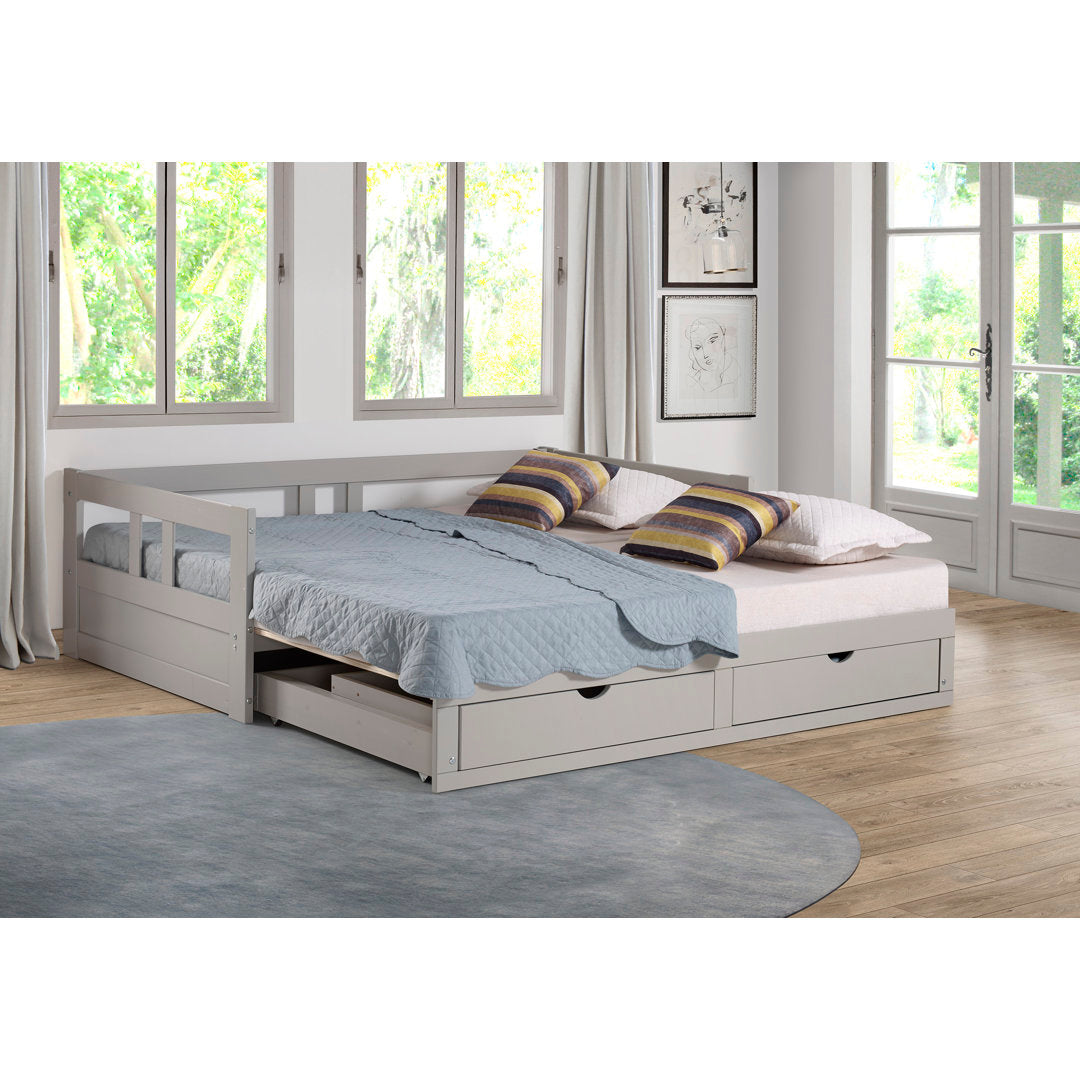 Bechtold Twin to King Solid Wood Frame Extendable Daybed With 2 Drawers And Trundle Guest bed Harriet Bee Bed Frame Color: Dove Gray