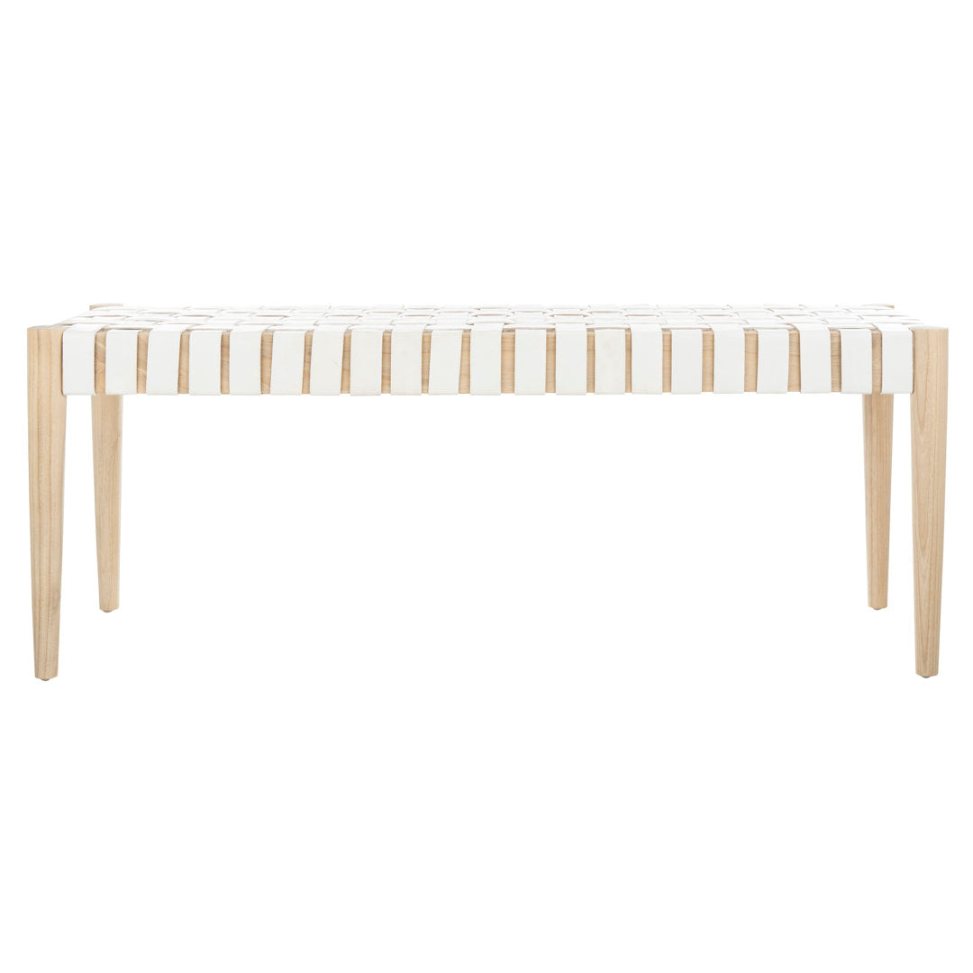 Orin 47" Woven Leather Bench AllModern Color: Light Oak Frame/Off-White Leather