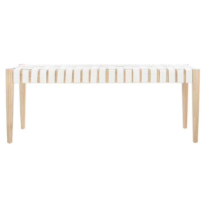 Orin 47" Woven Leather Bench AllModern Color: Light Oak Frame/Off-White Leather