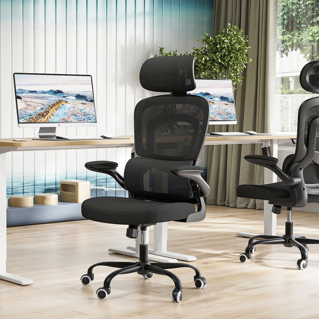 Ergonomic Polyester/Polyester Blend Office Chair Inbox Zero Upholstery Color: Black