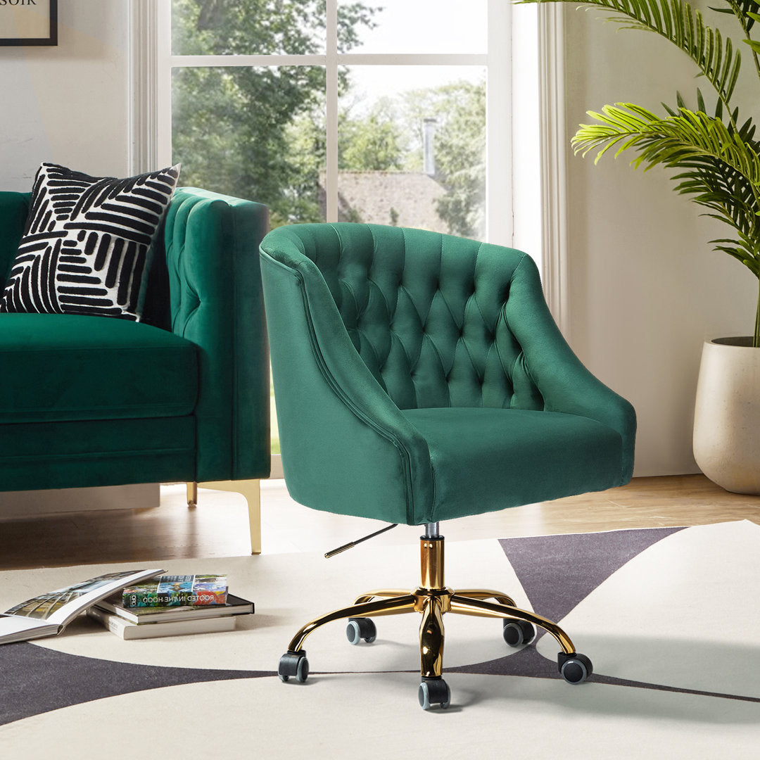 Louise 35.5'' H Velvet Hand-Curated Task Chair with Button Tufted Kelly Clarkson Home Upholstery Color: Green Velvet