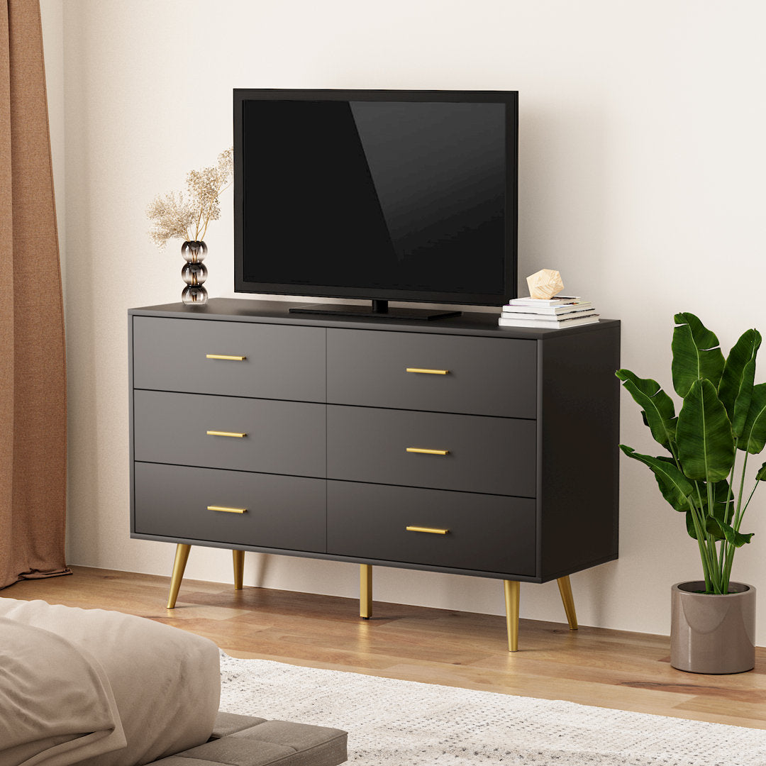 Kamily 6 Drawer 47.25" W Double  Dresser Mercer41 Color: Black