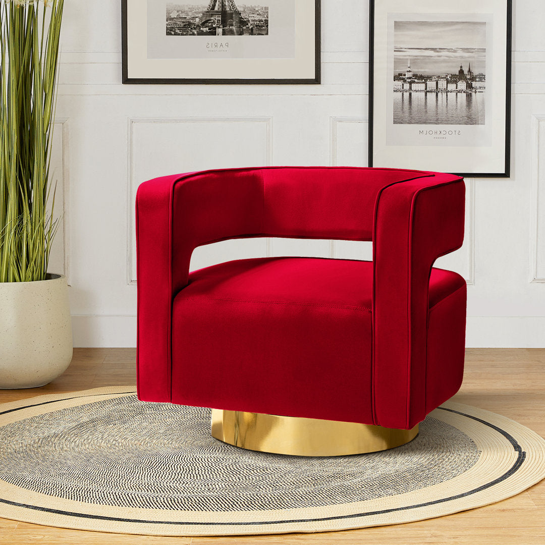 Aysha Velvet Swivel Barrel Chair Willa Arlo™ Interiors Fabric: Red Velvet