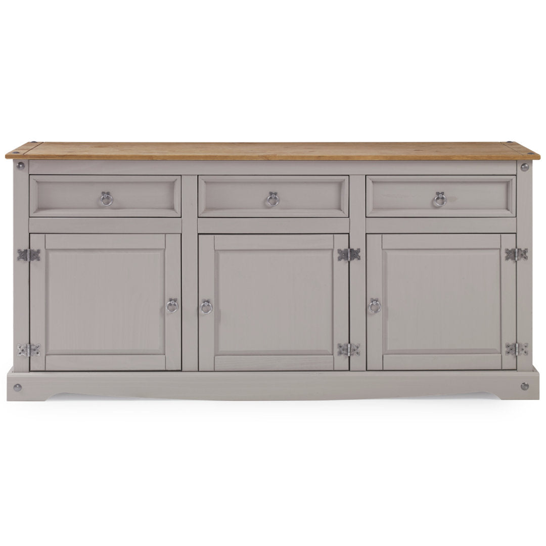 Corona 65.91" Wide 3 Drawer Pine Solid Wood Sideboard Gracie Oaks Color (Base/Top): Gray Wash Stain/Antique Brown Stain
