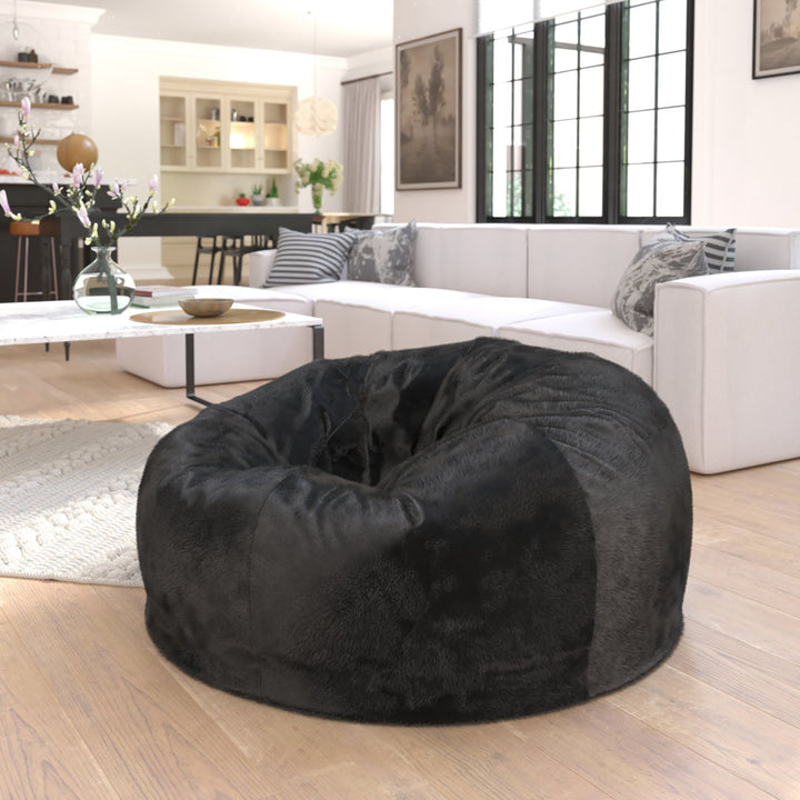 Classic Refillable Cotton Bean Bag Chair Mack & Milo™ Size: Large Body Fabric: Black Fur