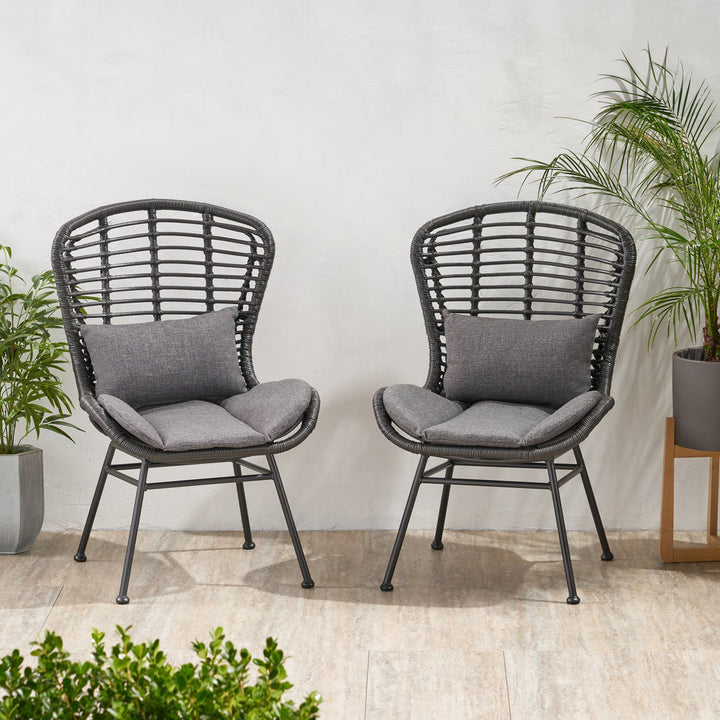Frazer Patio Chair with Cushions (Set of 2) Mistana™ Frame Color: Gray Frame, Cushion Color: Dark Gray