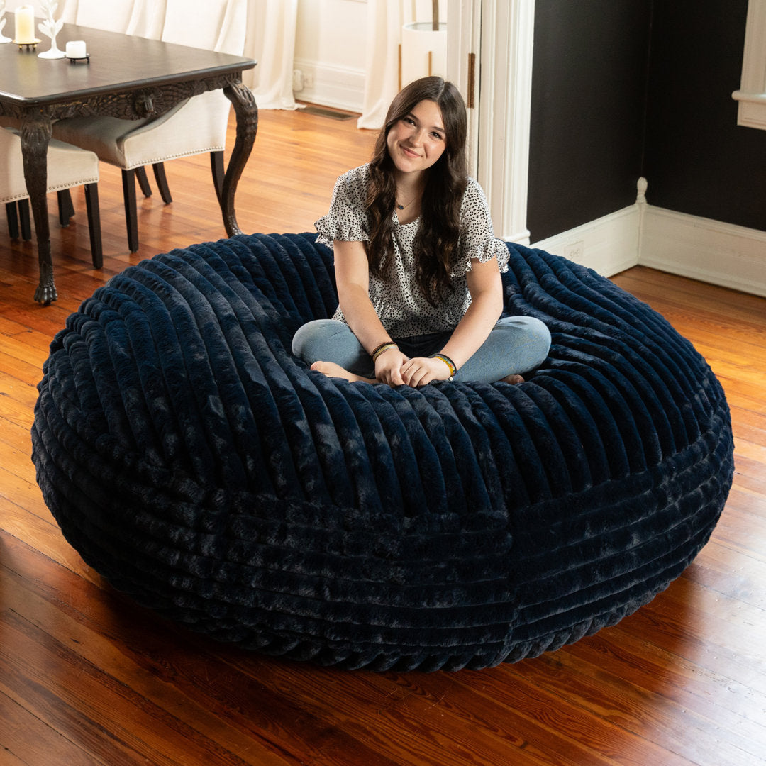 6 Foot Cocoon - Large Bean Bag Chair - Mondo Faux Fur Trule Upholstery Color: Midnight Blue