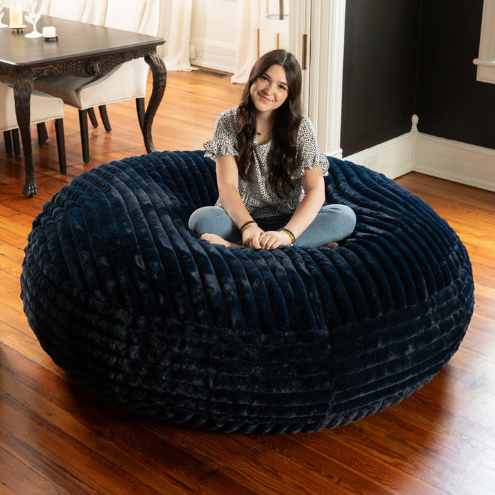6 Foot Cocoon - Large Bean Bag Chair - Mondo Faux Fur Trule Upholstery Color: Midnight Blue