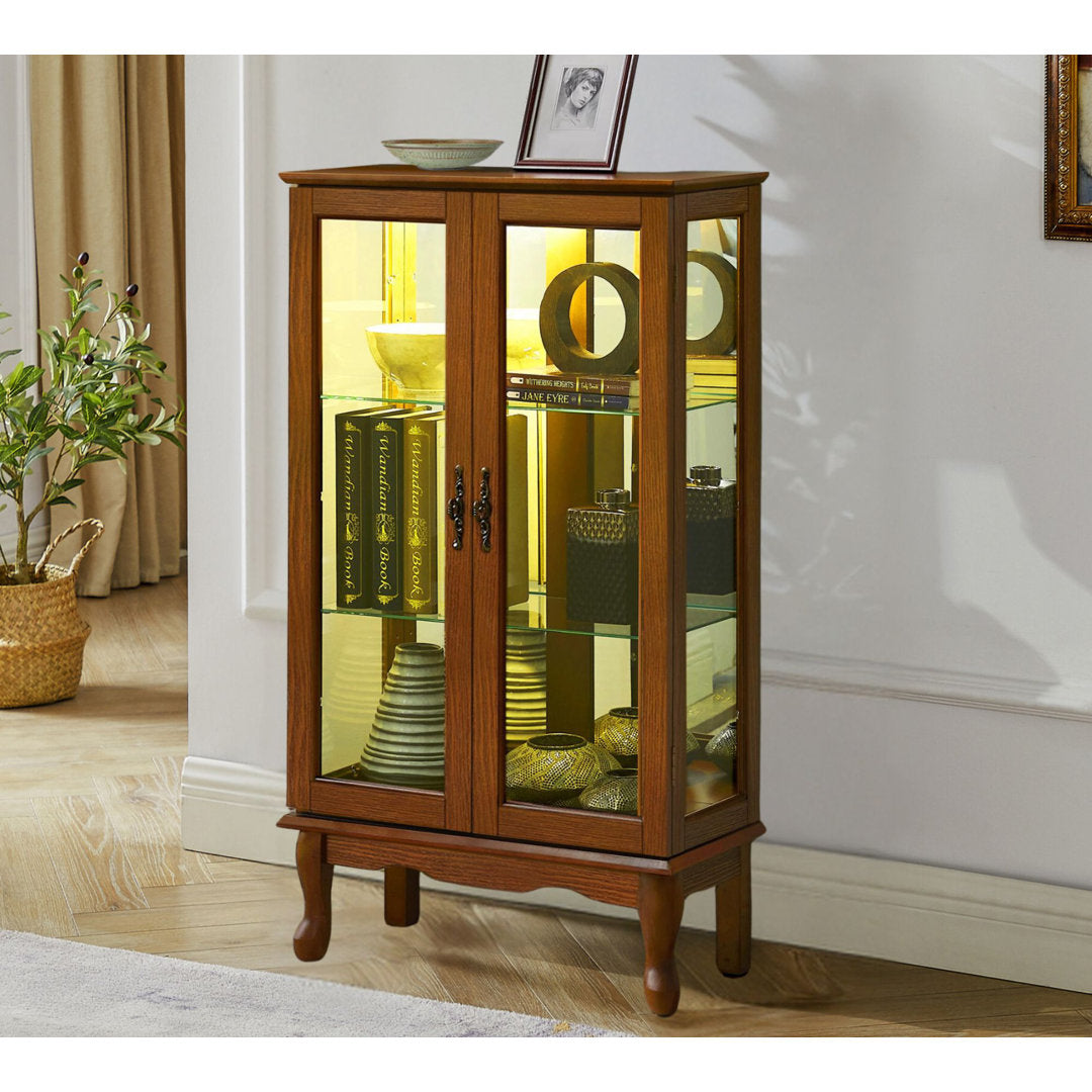 Cenia Lighted Curio Cabinet with Adjustable Shelves and Mirrored Back Panel,not included bulb Alcott Hill® Color: Oak