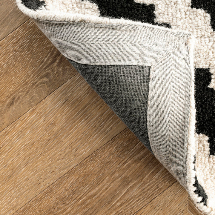 Decca Geometric Handmade Tufted Wool Black/Cream Area Rug George Oliver Rug Size: Round 8'