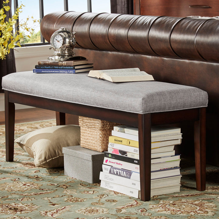 Lancaster Solid Wood Bench Three Posts™ Upholstery Color: Gray Linen