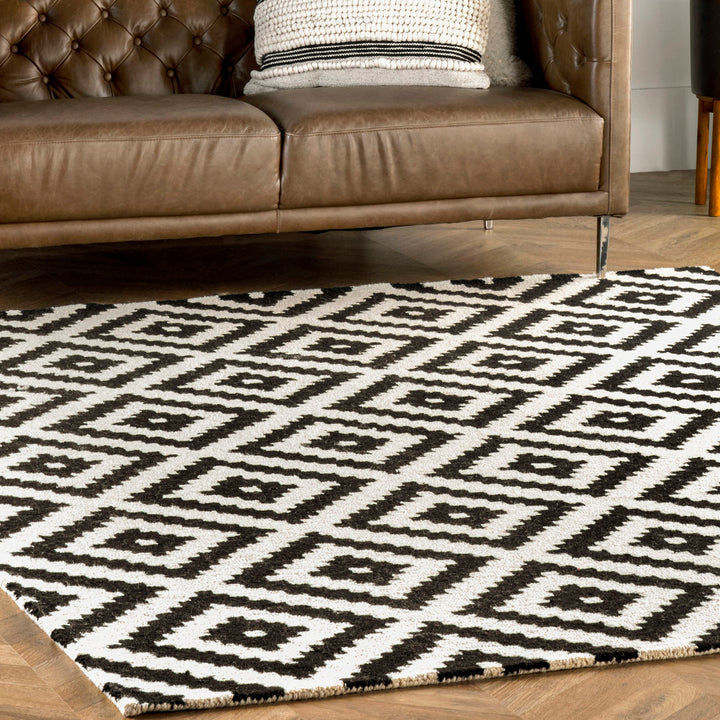 Decca Geometric Handmade Tufted Wool Black/Cream Area Rug George Oliver Rug Size: Rectangle 10' x 13'