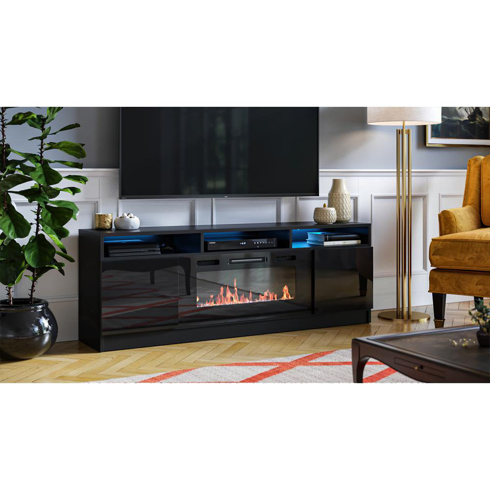 Anirudh TV Stand for TVs up to 70" with Electric Fireplace Included Ivy Bronx Color: Black