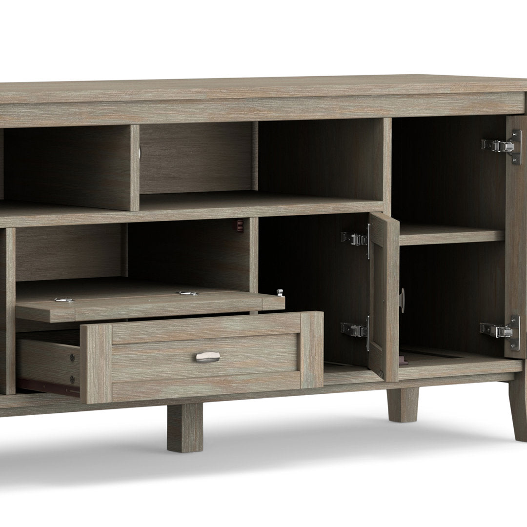 Warm Shaker SOLID WOOD 72 inch TV Media Stand  For TVs up to 80 inches Simpli Home Color: Distressed Gray