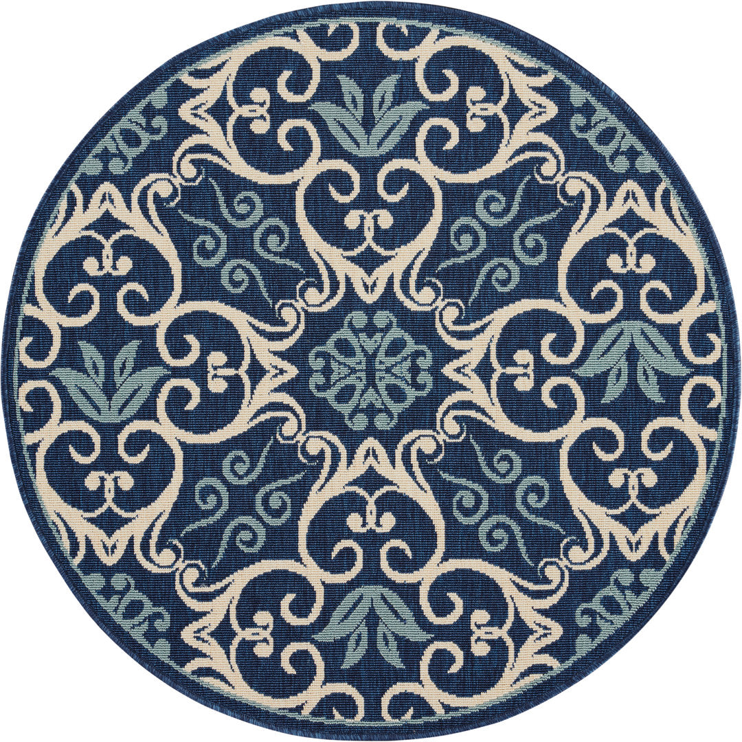 Adelene Floral Navy Blue Indoor / Outdoor Area Rug Birch Lane™ Rug Size: Round 4'