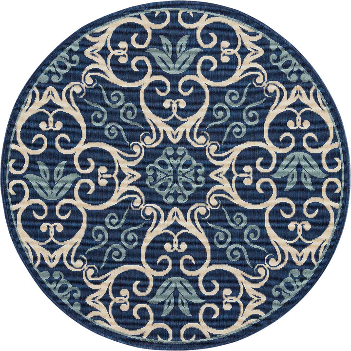 Adelene Floral Navy Blue Indoor / Outdoor Area Rug Birch Lane™ Rug Size: Round 4'