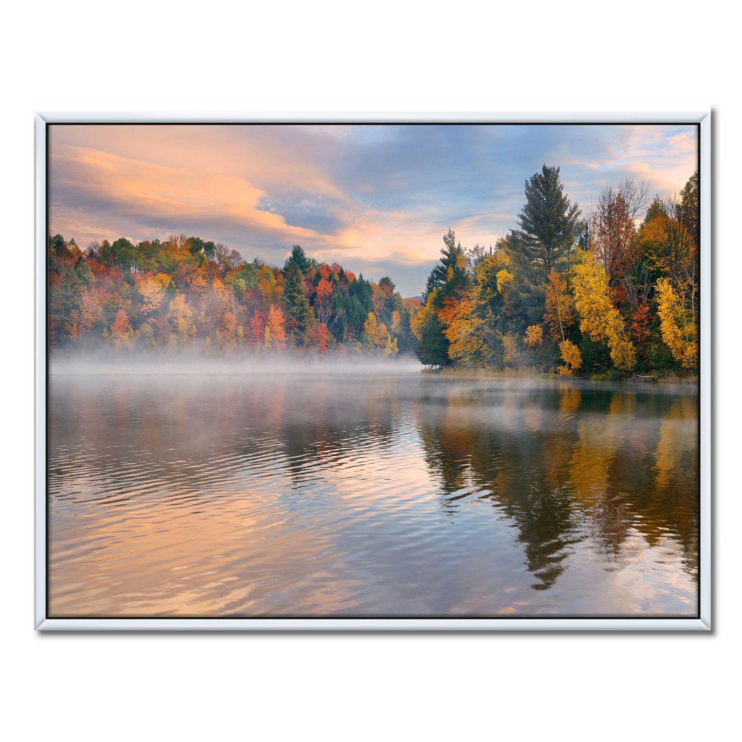Autumn Foliage by the Lakeside - Photograph Print on Canvas The Twillery Co.® Size: 12" H x 20" W x 1" D Format: White Framed Canvas