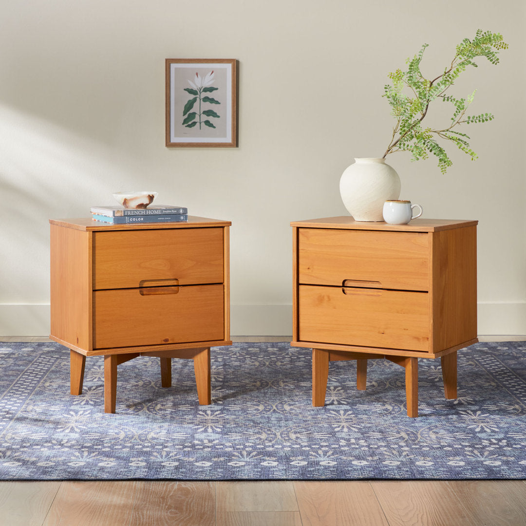 Aizlyn Mid-Century Modern Solid Wood Groove-Handle Nightstands (Set of 2) Wade Logan® Color: Caramel