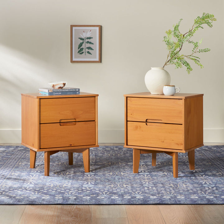 Aizlyn Mid-Century Modern Solid Wood Groove-Handle Nightstands (Set of 2) Wade Logan® Color: Caramel