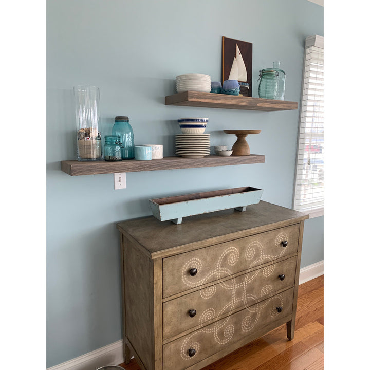 Eneas Pine Solid Wood Floating Shelf Millwood Pines Size: 2" H x 36" W x 6" D Finish: Gray