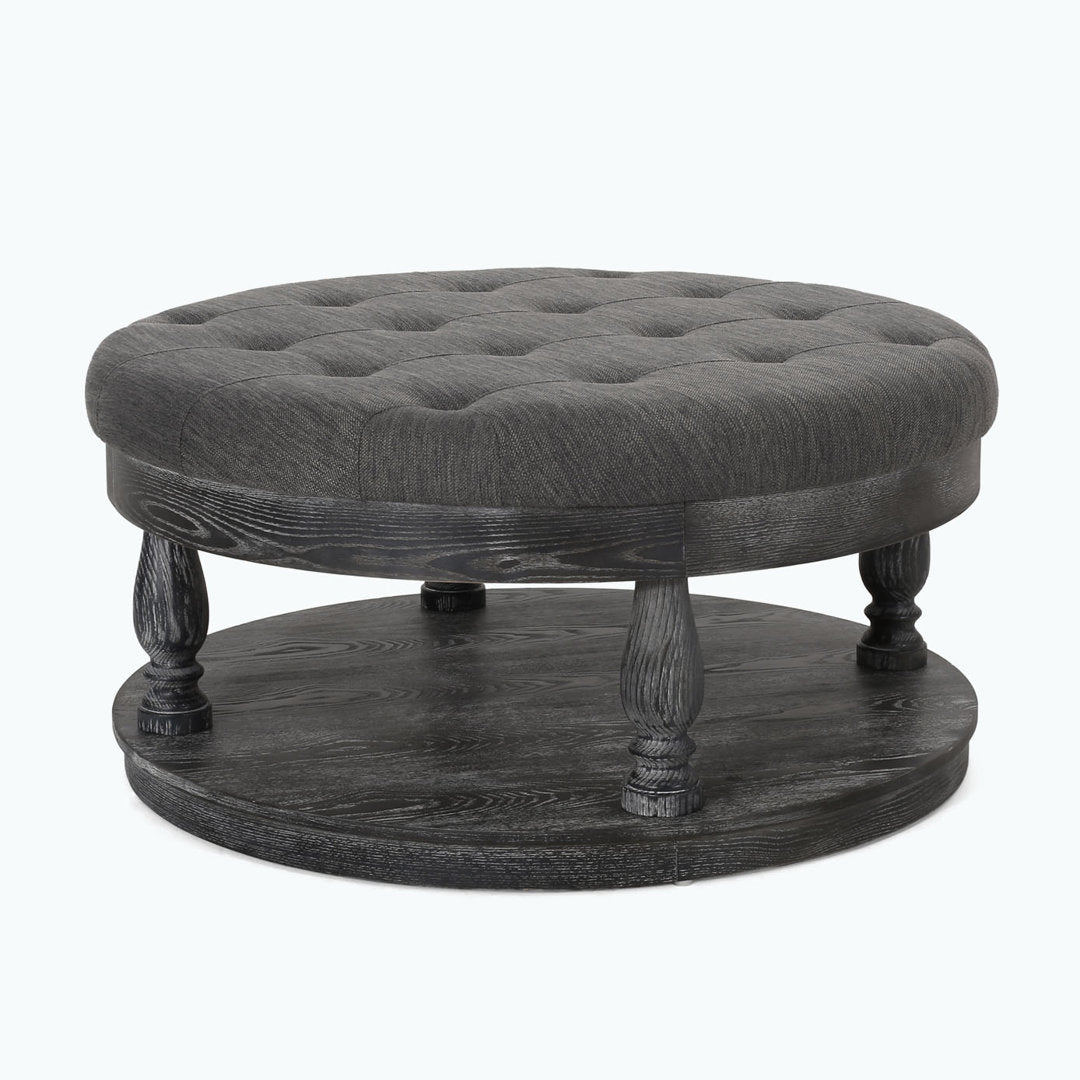 Tawney 40" Wide Tufted Round Cocktail Ottoman with Storage Rosalind Wheeler Leg Color: Gray Body Fabric: Charcoal Fabric