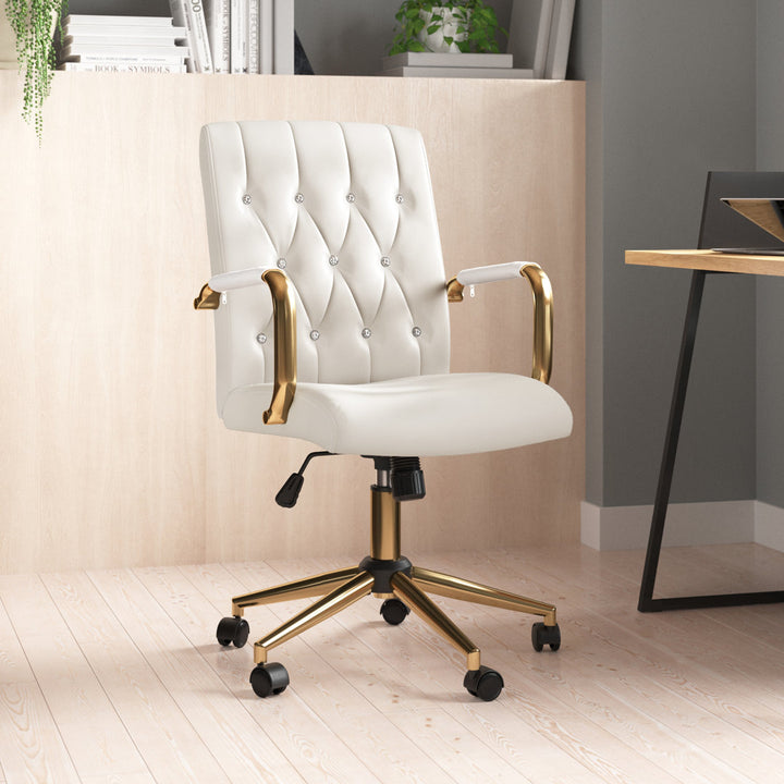 Von Executive Chair 23" Wide Leather Diamond-Tufted Swivel Adjustable Height Glam Style Etta Avenue™