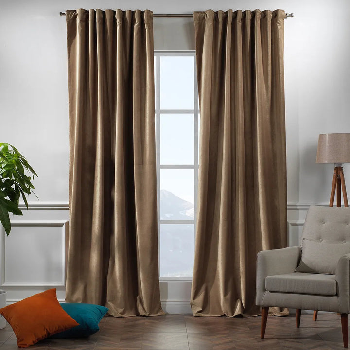 Matte Velvet Extra wide x Extra Long Custom Made Decorative Single Panel Lilijan Home & Curtain Curtain Color: 21 Antique Brass Size per Panel: 100" W x 132" L