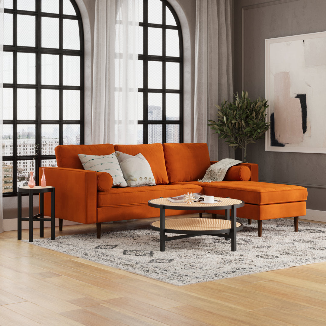 Geo 84" Wide Reversible Sofa and Chaise AllModern Body Fabric: Burnt Orange Performance Velvet